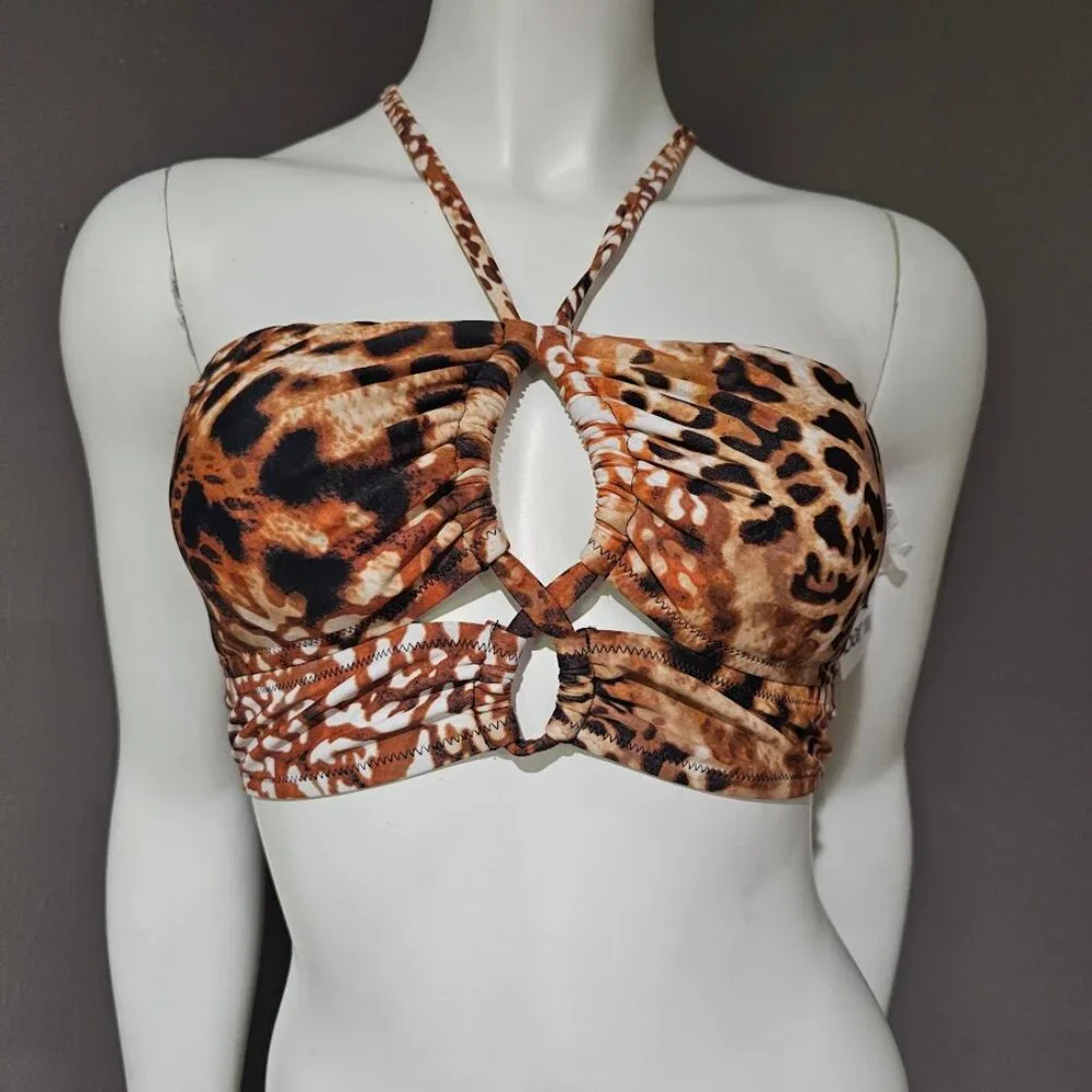 Bar III Glam Cheetah Bandeau Swim Top